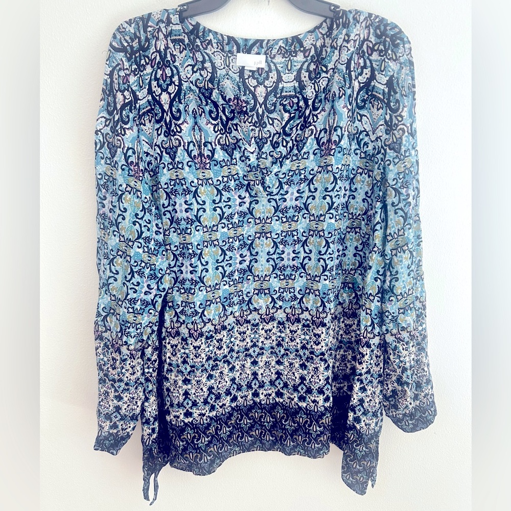 J. Jill Split Neck Long Sleeve Boho Printed Blouse Size XL